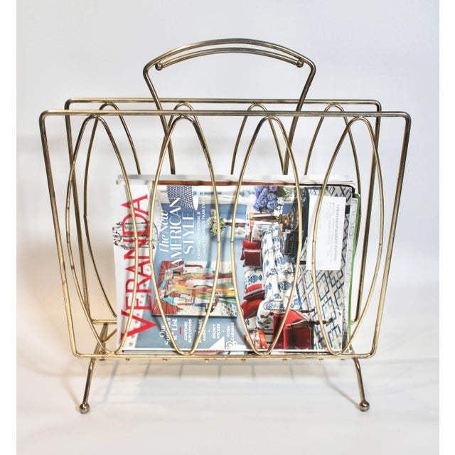 Mid-Century Modern Mid Century Modern Brass Magazine Rack For Sale - Image 3 of 8