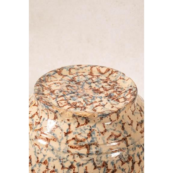 Abstract Vintage Large Brown + Blue Spongeware Bowl For Sale - Image 3 of 3