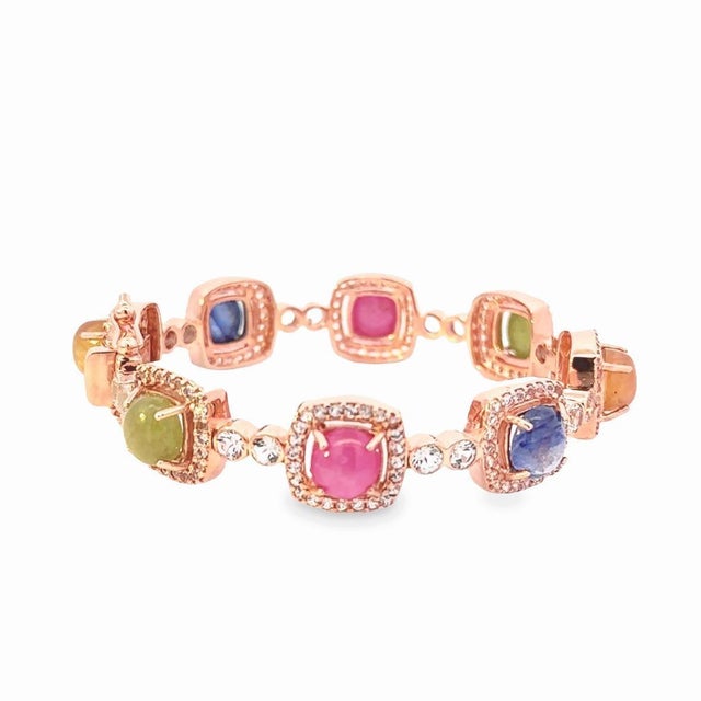 Bochic “Capri” Multi-Gem Cabochon Vintage Bangle Vintage Ruby, Multi Sapphire & Diamond-Set 18K Gold & Silver Indulge in...