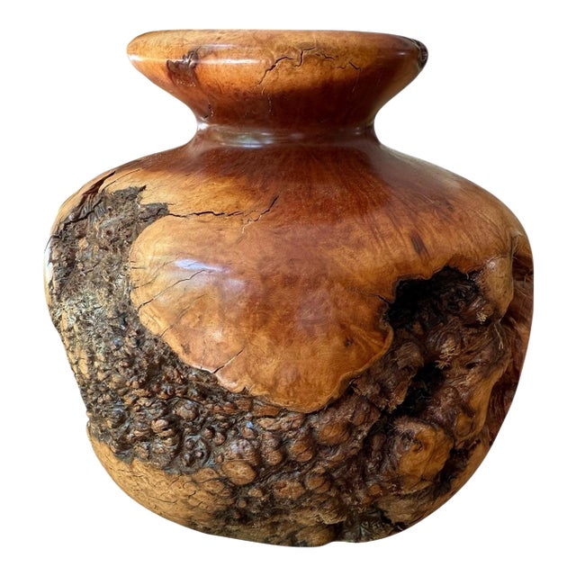 Burlwood Hand Turned Vase Brutalist Decor For Sale