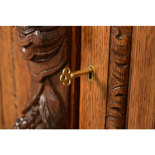 Brown R. J. Horner Style Renaissance Revival Carved Oak Sideboard or Bar Cabinet, Circa 1890s For Sale - Image 8 of 17