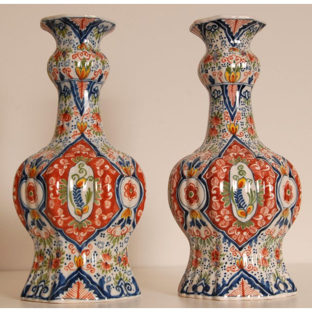 Delft Vases Polychrome Knob Vases Vintage Delftware Ceramic a Pair For Sale - Image 13 of 13