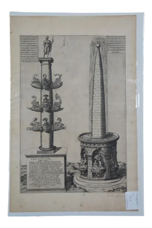 17th Century Column of Dilius & Obelisque Fountain Engraving Antonio Lafreri Speculum
