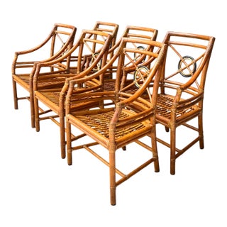 Vintage McGuire Target Back Rattan Dining Chairs - Set of 6 For Sale