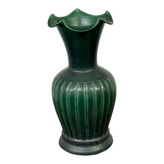Antique Replica Green Ribbed Pottery Vase For Sale