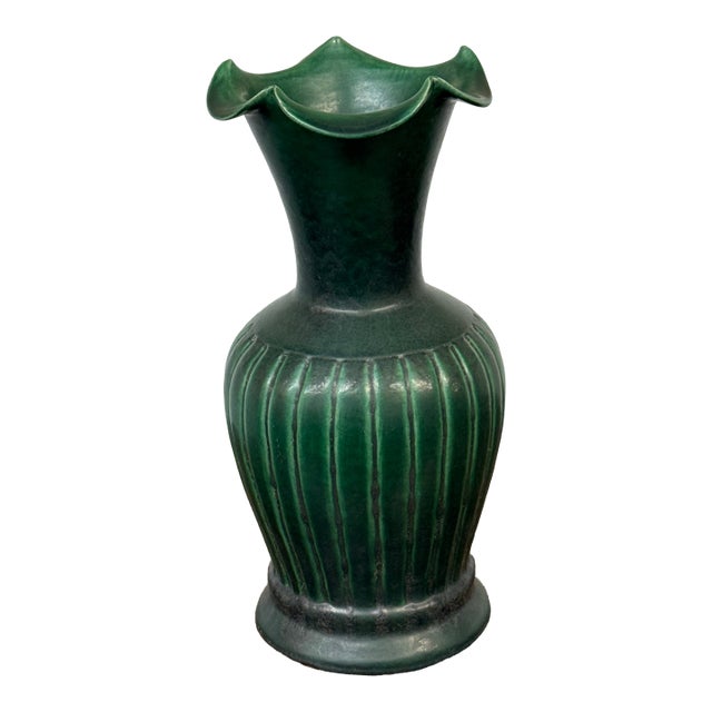 Antique Replica Green Ribbed Pottery Vase For Sale