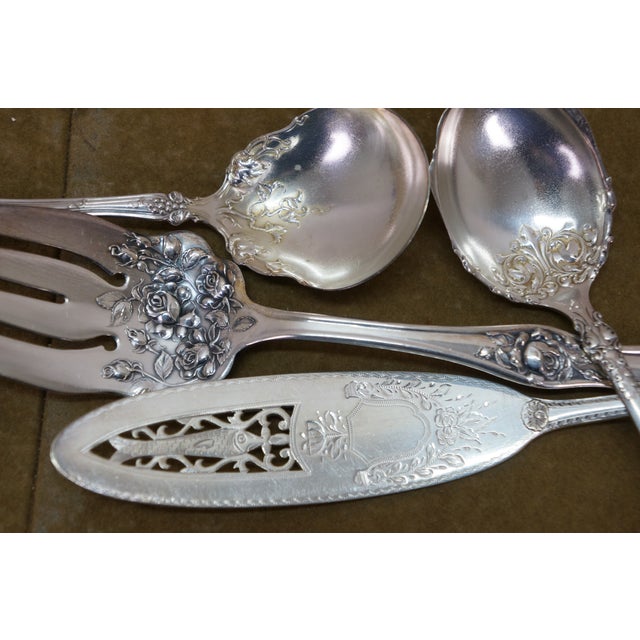 Antique Silver Plate Serving Utensils Forks Spoons Meat Fish Cake Knife - Set of 17 For Sale - Image 11 of 14