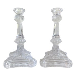 Tiffany and Co. Crystal Candle Holders With Dragon Motif, Pair For Sale