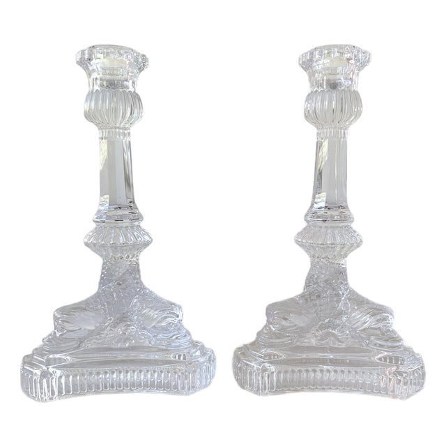Tiffany and Co. Crystal Candle Holders With Dragon Motif, Pair For Sale
