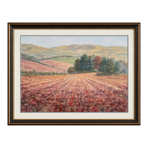 Late 20th Century Signed Autumn Vineyard Landscape Watercolor by Henderson, S.W.A. — Framed