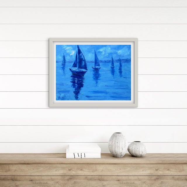 Original Oil Painting – Blue Silence - Sailboats For Sale - Image 9 of 9