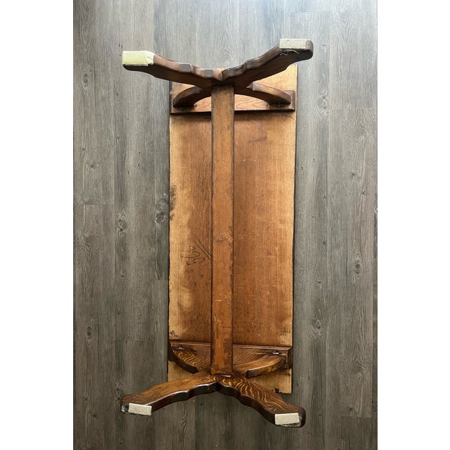 Spanish Revival Vintage Spanish Revival X-Base Quartersawn Oak Bench Santa Barbara Provenance For Sale - Image 3 of 7