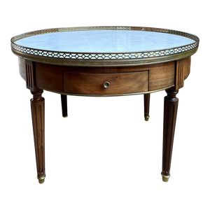 Antique French Round Bouillotte Side Table White Marble Louis XVI Style Gueridon