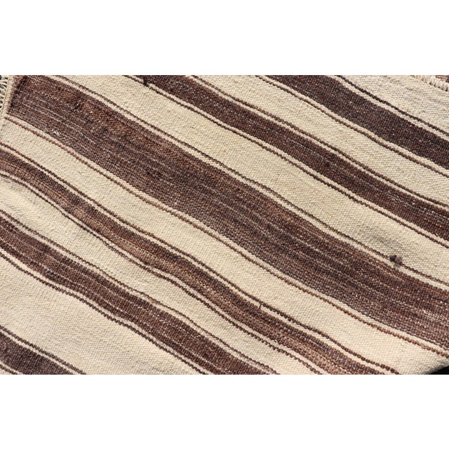 Vintage Turkish Kilim Rug in Ivory and Deep Brown Striped Design For Sale - Image 10 of 10