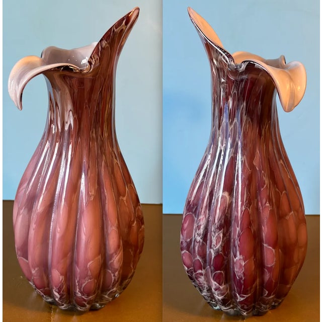 Murano 3 Petal Mauve Colored Art Glass Vase For Sale - Image 9 of 12