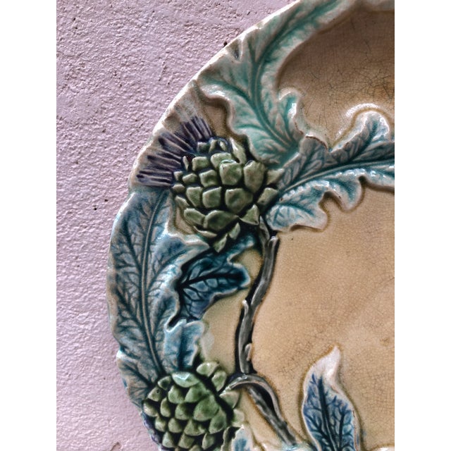 Majolica asparagus plate attributed to Fives Lille, circa 1890.