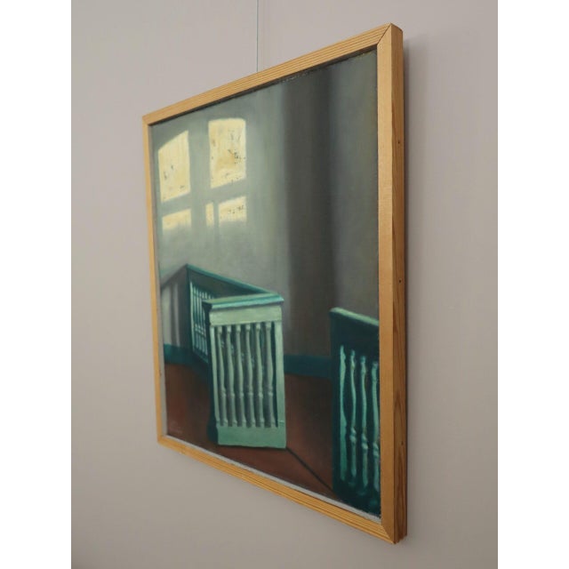 Mid 20th Century Mid-Century Modern 'Sunlit Landing' Vintage Swedish Original Interior Oil Painting, Framed For Sale - Image 5 of 14