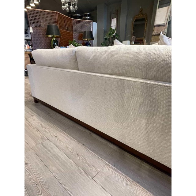 White Lee Industries 8 Foot Two Cushion Sofa With Oak Base in White Woven Fabric For Sale - Image 8 of 12
