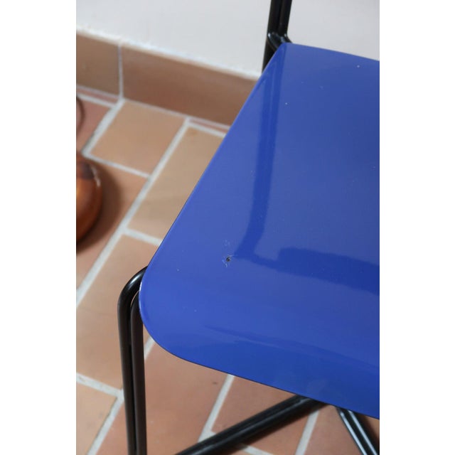 Metal Kaa Chair attributed to Francesco Soro in Black Lacquered Metal with Blue Seat, Italy, 1980s For Sale - Image 7 of 13