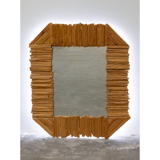 Brown Backlit Mirror with Wooden Frame, 2010s For Sale - Image 8 of 8