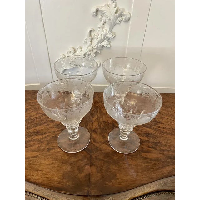 Large Antique Victorian Engraved Glasses, 1860, Set of 4 For Sale - Image 4 of 9