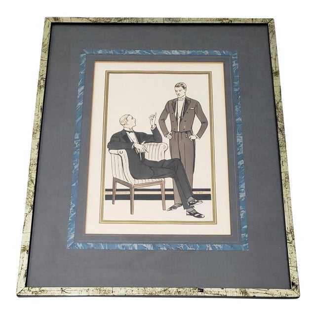French School "L 'Homme Chic" Mens Fashion Original Pochoir Print C.1930 For Sale