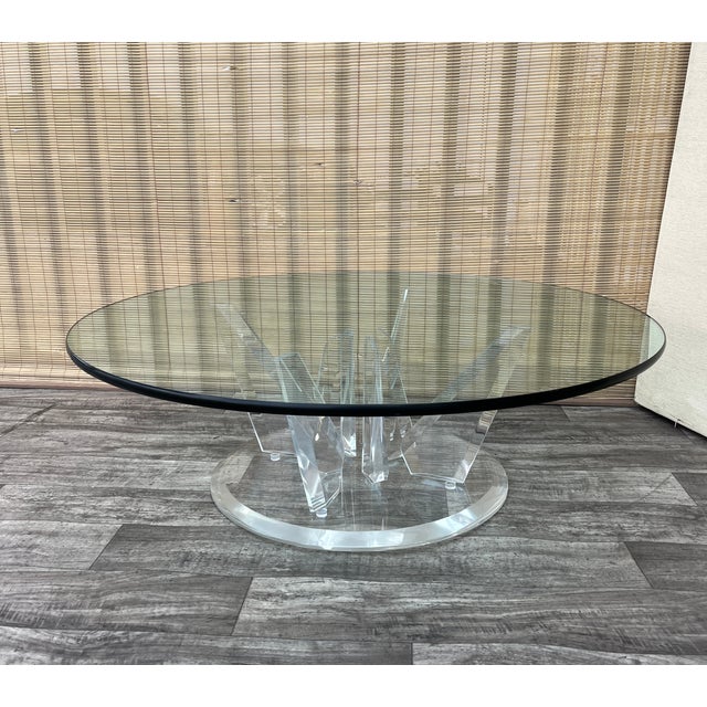 Plastic Hollywood Regency Stalagmitel Lucite Base With Glass Top Coffee Table. Circa 1970s For Sale - Image 7 of 18