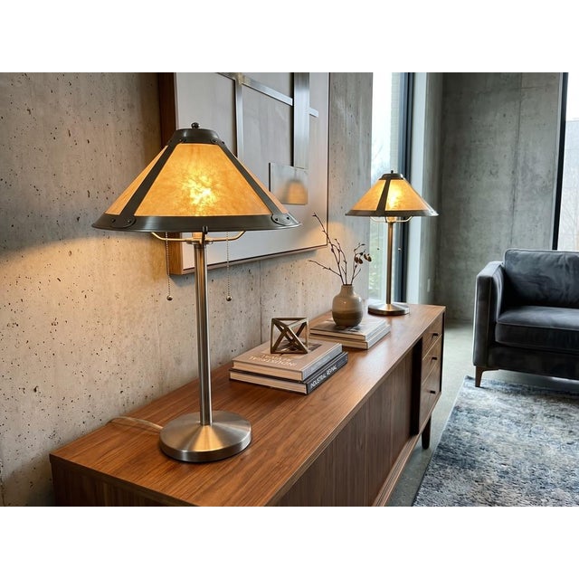 Postmodern Late 20th Century Postmodern Brushed Pewter & Faux Mica Table Lamps by Tensor - A Pair For Sale - Image 3 of 5