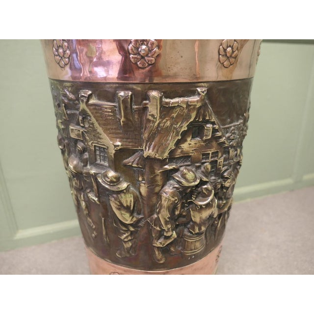 Large Arts and Crafts French Embossed Brass Stick Stand For Sale - Image 3 of 8