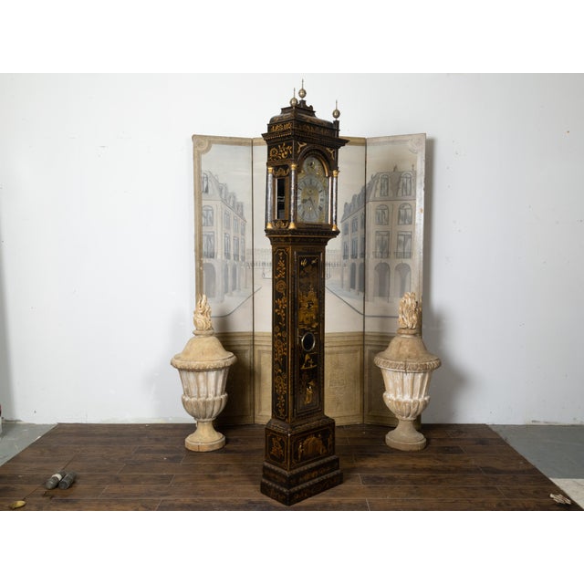 English George III 18th Century Japanned Tall Case Clock with Chinoiserie Décor For Sale - Image 9 of 12