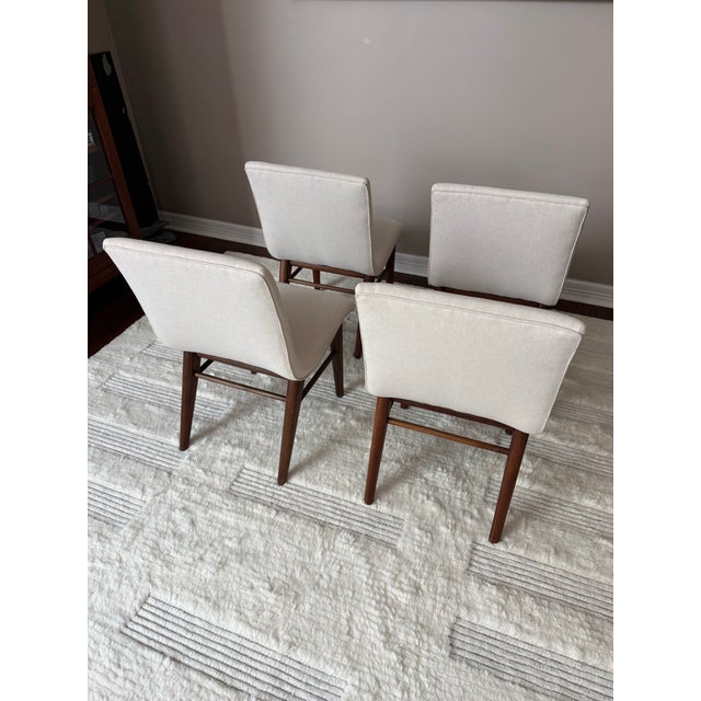 Wood Set of Four Vintage 1950s Walnut and Linen Dining Chairs After Conant Ball For Sale - Image 7 of 13