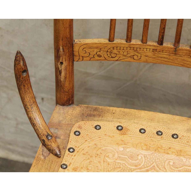 French Country Leather & Wood Dining Chairs a Pair Chairish