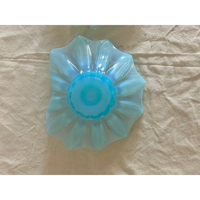Vintage Pair Fostoria Heirloom Opalescent Blue Candle Holders For Sale - Image 9 of 17