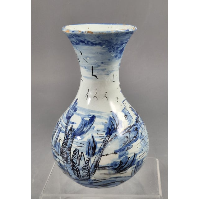 Antique Cantagalli Blue and White Savona Style Maiolica Cabinet Vase, Florence, 1884 For Sale - Image 3 of 13