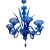 1980s Blue Murano Style Glass Chandelier With 8 Leaves and 8 Lighted Arms, Hand Blown in Murano Italy For Sale