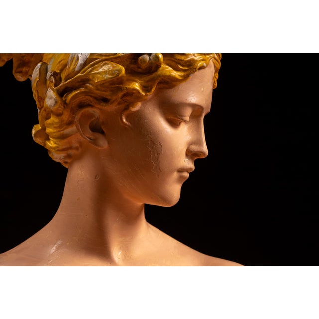 Beige Early 20th Century "Poesia" ("Poetry") | After Antonio Garella Painted Plaster Bust For Sale - Image 8 of 10