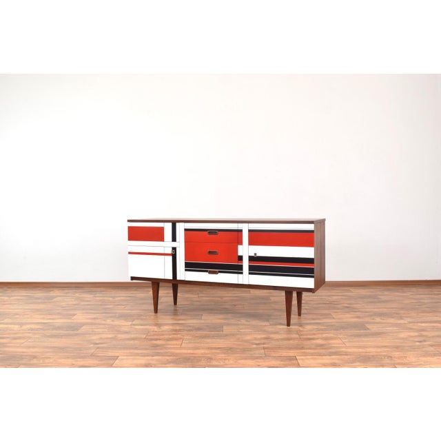 1960s Mid-Century Modern Walnut Sideboard with Hand-Painted Pattern, 1960s For Sale - Image 5 of 15