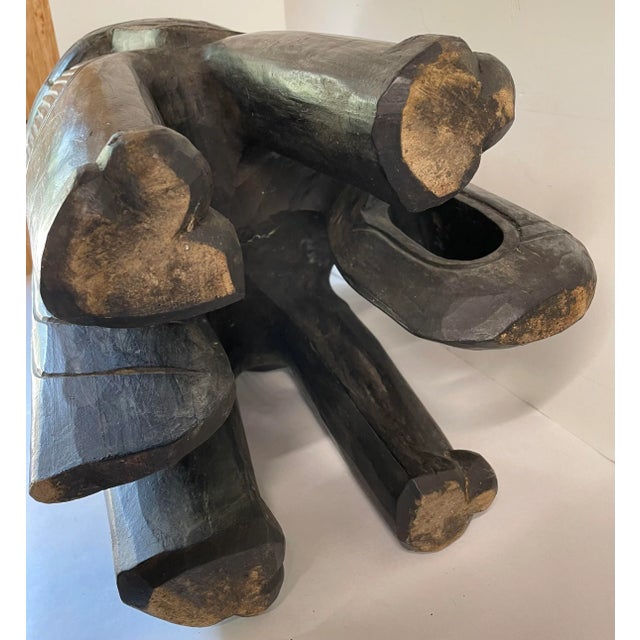 Vintage Wooden Carved Elephant Stool For Sale - Image 9 of 10