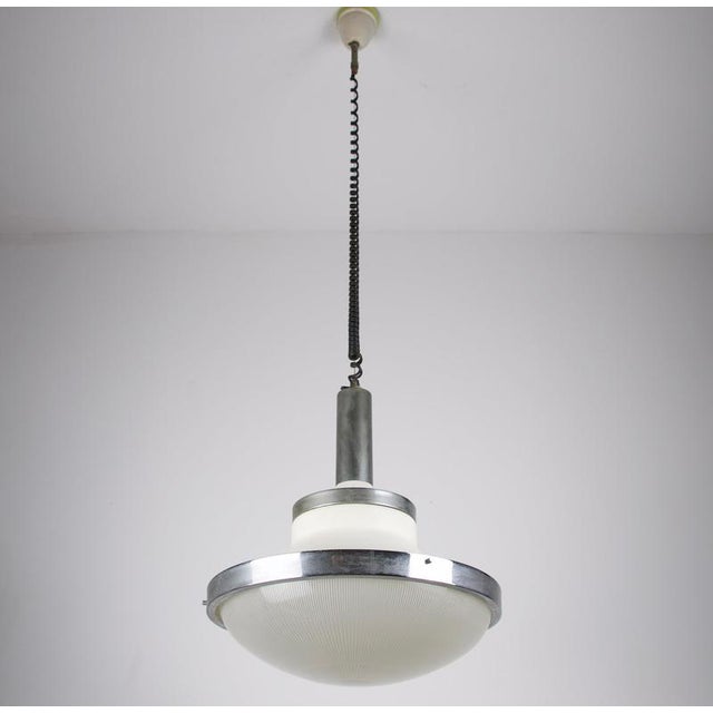 1960s Chrome and Ribbed Glass Pendant Lamp in the style of Sergio Mazza for Artemide, 1960s For Sale - Image 5 of 11
