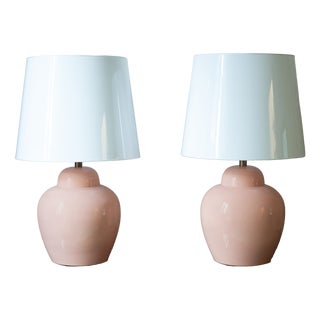 Pink Ceramic Lamps with Methacrylate Shades, 1980s, Set of 2 For Sale