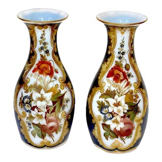 19th Century Opaline Floral Vases, Attributed Jean François Robert for Baccarat - a Pair For Sale