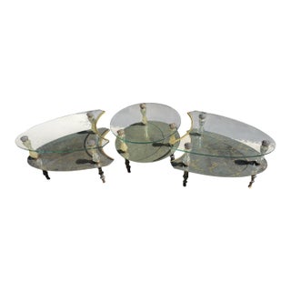 Hollywood Regency Goran 3 Part Glass & Marble Cocktail Table For Sale