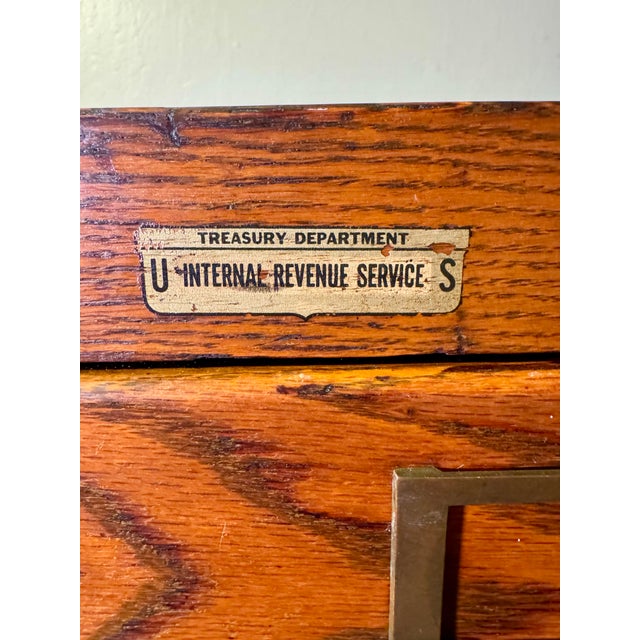 American Antique Globe-Wernicke Oak 7-Drawer File Cabinet With u.s. Internal Revenue Service Label For Sale - Image 3 of 12