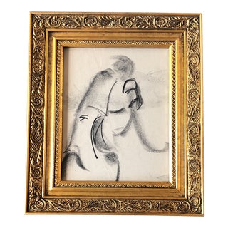 Original Vintage Abstract Charcoal Figure Study Drawing Frame For Sale