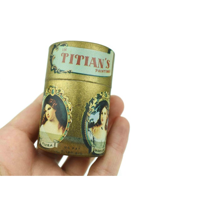 Gold Vintage Italian Match Box With Woman in Titian's Paintings Design - Set of 4 With Original Matches For Sale - Image 8 of 10