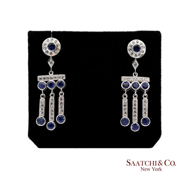 14k(585) Vintage White Gold Natural Diamond and Sapphire Earrings For Sale - Image 12 of 12