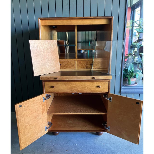 Hickory Chair Furniture Company 1980s Hickory Kaylyn "Gear" Mahogany & Birdseye Maple Bar Cabinet Storage Cabinet and Foot For Sale - Image 4 of 16