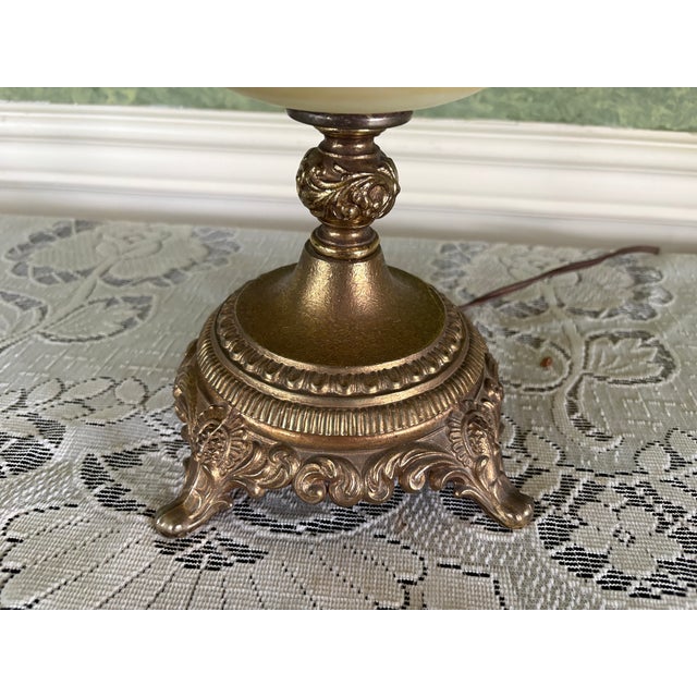 Fenton Log Cabin Hurricane Lamp Hand Painted on Custard Glass For Sale - Image 13 of 14