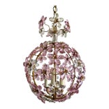 Image of Pink Floral Crystal Globe Beaded Chandelier For Sale