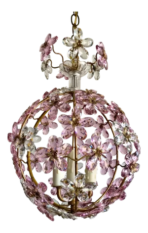 Pink Floral Crystal Globe Beaded Chandelier